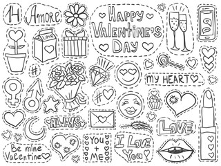 Valentines day patch badges set love romantic black white 2