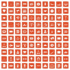 100 sweepstakes icons set grunge orange