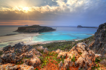 Sunset over beautiful Balos beach on Crete, Greece