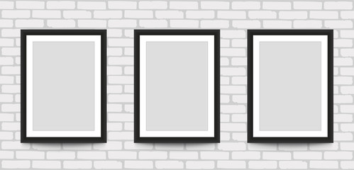 Blank picture frame for photographs on the brick wall. Stock vector - obrazy, fototapety, plakaty