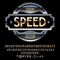 Vector Golden and Silver Logo for Motorbike and Car Shop. Set of Golden Alphabet Letters, Numbers and Symbols