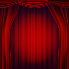Red Theater Curtain Vector. Theater, Opera Or Cinema Scene. Realistic Illustration