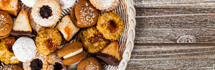 Homemade European Bakery Style Cookies Variety Flavors. Selective focus.