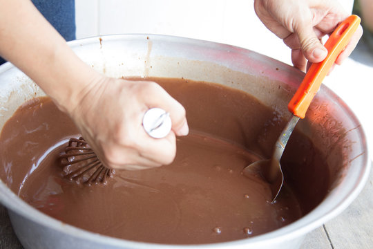 Making of a cream chocolate cakes for home-made at home.