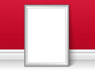 Frame template near red wall on the floor realistic vector