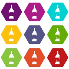 Soda water icon set color hexahedron