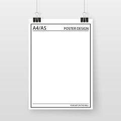 Poster on binder clips simple mock up horizontal white