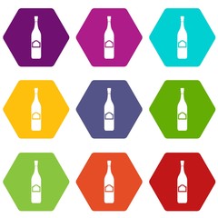 One bottle icon set color hexahedron