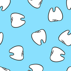 Seamless teeth cartoon pattern.  hand drawn illustration.