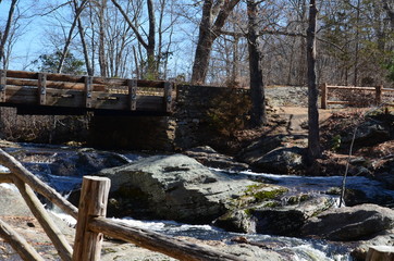 Water flowing under a bridge