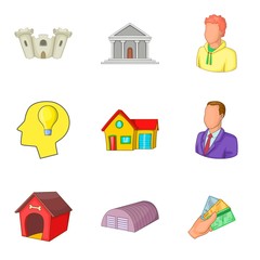 Realtor icons set, cartoon style
