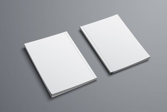 realistic mockup of two brochures with front and back covers.