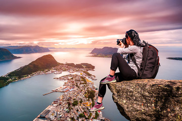 Nature photographer - Aksla at the city of Alesund , Norway. © Andrei Armiagov