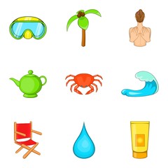Active recreation icons set, cartoon style