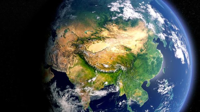 China, East Asia with Political Country Borders From Space, Earth Globe View