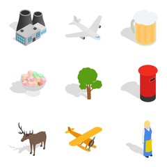 Factory district icons set, isometric style