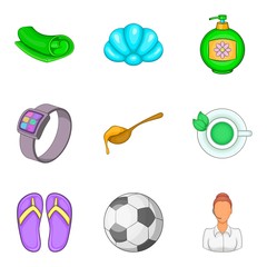 Slackness icons set, cartoon style