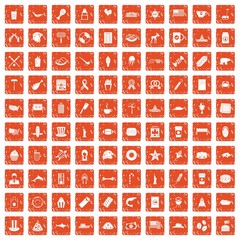 100 USA icons set grunge orange