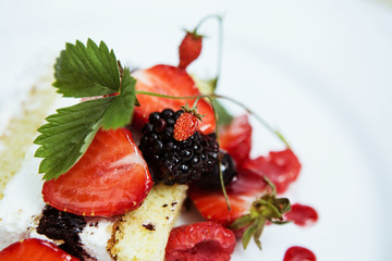 cake with strawberries and forest berries