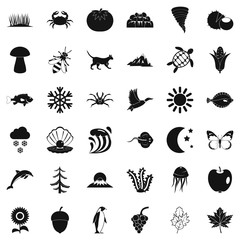 View of nature icons set, simple style