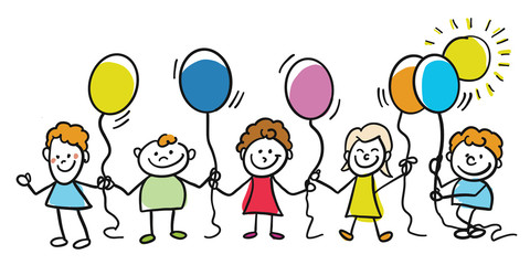 Happy kids with balloons together