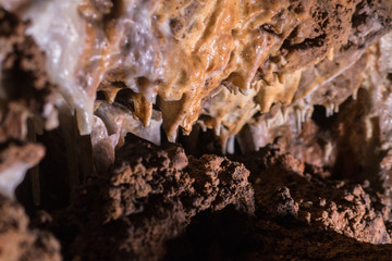 mini stalactites in the cave near Ogrodzieniec, Poland, macro