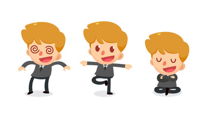 Set of tiny businessman character in actions. Numbness.