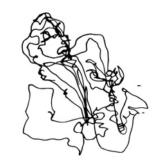 Abstract Sketch, Hand Drawing of Saxophone Player