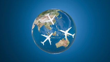 Obraz premium planes over the globe 3d