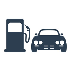 Car on gas station on white background.