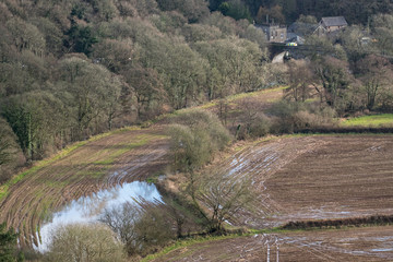 Farmland in north Devon, UK, saturated after a period of heavy winter rainfall