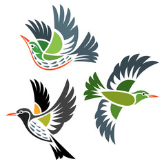 Stylized Birds - Orioles in flight