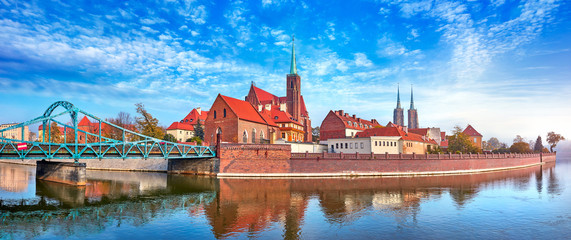 Naklejka premium Wroclaw Poland view at Tumski island and Cathedral of St John