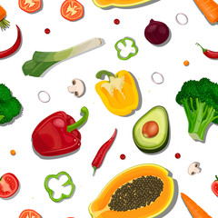  Seamless pattern of eating berries, vegetables, fruits.
