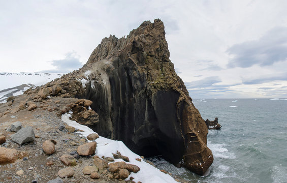 Rock in Antarctic sea near Deception island