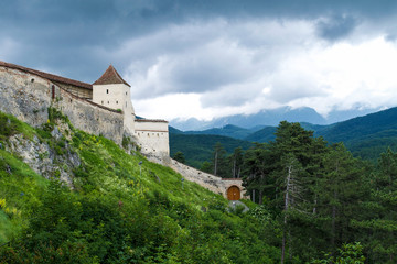 Fototapeta na wymiar Tower and Walls of Rasnov Citadel, Transylvania, Romania