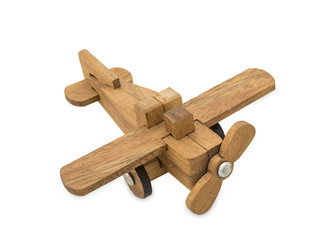 Wooden airplane model isolated over white background