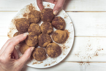 Chocolate truffle is handmade.