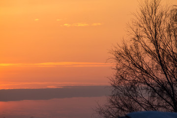 Fototapeta na wymiar sunset on a frosty winter day