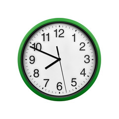 Green wall clock isolated on a white background.