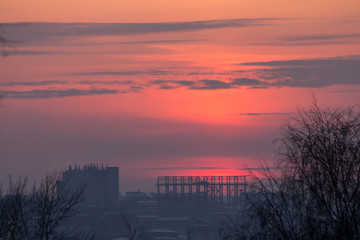 Obraz premium sunset on a frosty winter day