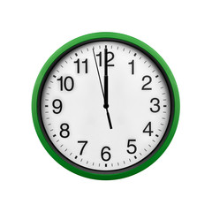 Green wall clock isolated on a white background.