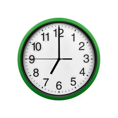 Green wall clock isolated on a white background.