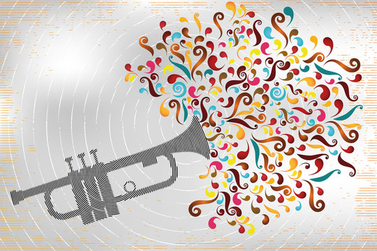 Retro stamp illustration with colorful music explosion