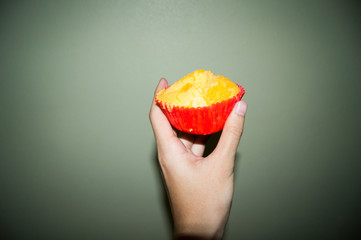 Thai steamed cupcakes with golden threads. Cupcake isolated on background.