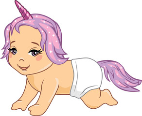 Cute smiling baby with a unicorn accessories