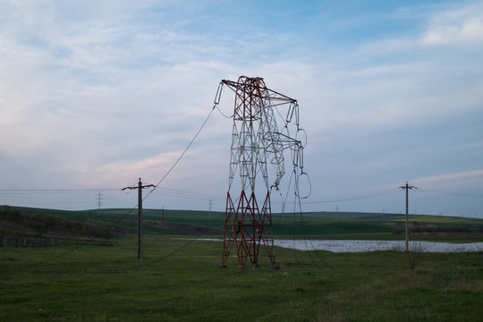 Bent electricity tower after storm