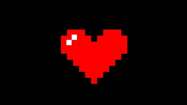 Animation of pixel style heart with glitch effect
