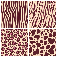 Print set safari jungle animal fur stripe animals bengal tiger giraffe zebra texture pattern seamless repeating white black orange brown