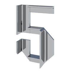 Shiny 3D number metal profile of the area. Number in stainless steel. Steel number for engineers and steel-industry. 3D rendering.